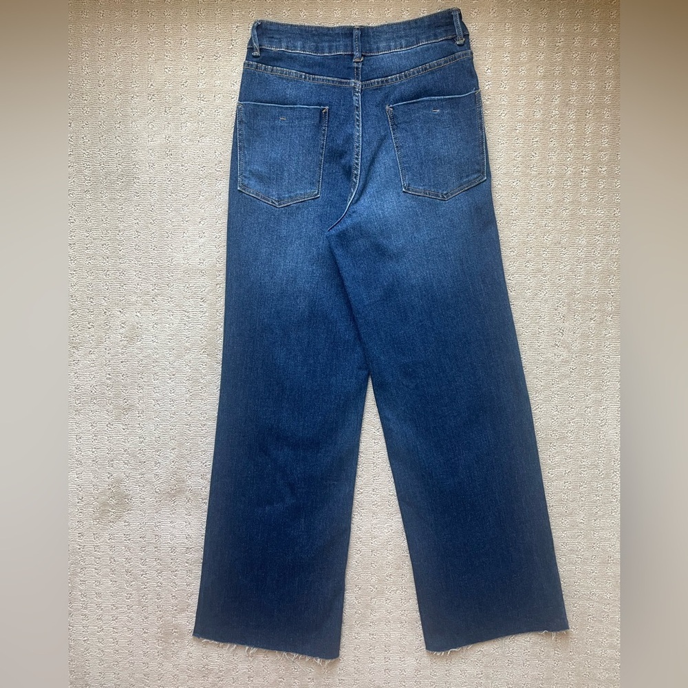 OAT‎ New York High Rise Wide Leg Denim Trouser, Rhinestone Detail, Raw Hem, Sz 2 - Picture 10 of 16